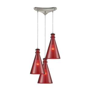 Elk Lighting Parson 3 Lt Triangle Pan Fixture Satin Nickel Wine Red 10781-3 - All