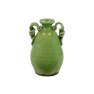 Urban Trends Ceramic Round Tuscan Vase w/Short Neck 2 Loop Handles Yellow/Grn - All