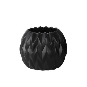 Urban Trends Ceramic Round Low Vase w/Uneven Lip Wave Sm Matte Black - All