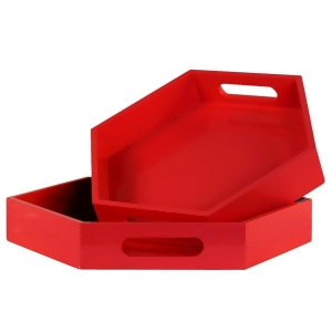 Urban Trends Wood Hexagonal Serving Tray w/Cutout Handles Set of 2 Coated Red - All