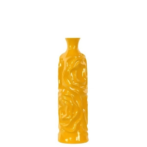Urban Trends Ceramic Round Bottle Vase with Short Neck Md Wrinkled Gloss Amber - All