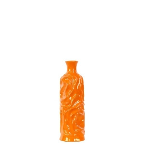 Urban Trends Ceramic Round Bottle Vase with Short Neck Sm Wrinkled Gloss Orange - All