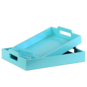 Urban Trends Wood Rectangular Serving Tray I w/Cutout Handles Set/2 Light Blue - All