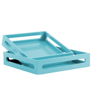 Urban Trends Wood Square Serving Tray I w/Cutout Handles Set of 2 Light Blue - All