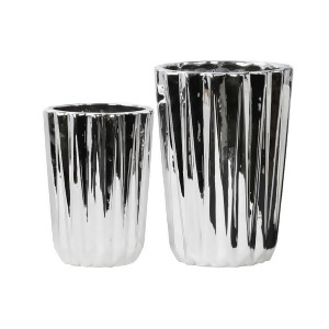 Urban Trends Porcelain Tapered Round Flower Vase Set of 2 Corrugated Chrome - All