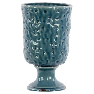 Urban Trends Ceramic Round Vase w/Hammered on Pedestal Lg Distressed Turquoise - All