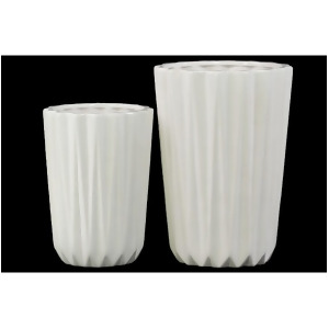 Urban Trends Porcelain Tapered Round Flower Vase Set/2 Corrugated Gloss White - All