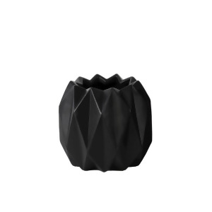 Urban Trends Ceramic Round Short Vase w/Uneven Lip Ribbed Body Matte Black - All