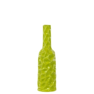 Urban Trends Ceramic Round Bottle Vase w/Long Neck Md Wrinkled Yellow Green - All