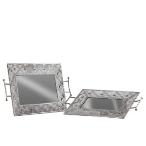 Urban Trends Metal Tray w/Mirror Surface Pierced Sides 2 Handles Set/2 Chrome - All