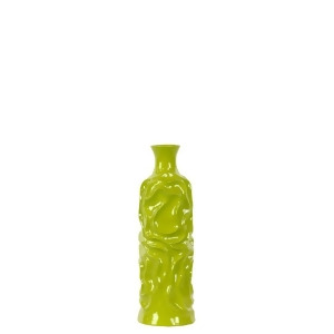 Urban Trends Ceramic Round Bottle Vase w/Short Neck Sm Wrinkled Yellow Green - All