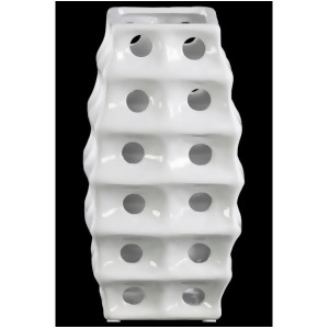 Urban Trends Ceramic Square Irregular Vase w/Round Cutout Layered Lg White - All