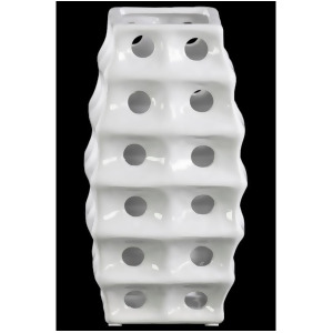 Urban Trends Ceramic Square Irregular Vase w/Round Cutout Layered Lg White - All