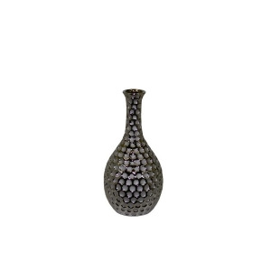 Urban Trends Ceramic Round Bellied Vase w/Neck Dimpled Polished Chrome Silver - All