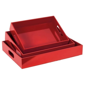 Urban Trends Wood Rectangular Serving Tray w/Cutout Handles Set of 3 Coated Red - All