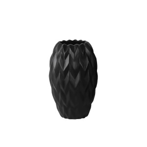Urban Trends Ceramic Round Vase w/Round Lip Wave Round Bottom Sm Gloss Black - All