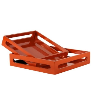Urban Trends Wood Square Serving Tray w/Cutout Handles Set of 2 Light Orange - All