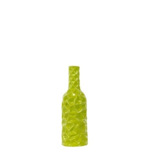 Urban Trends Ceramic Round Bottle Vase w/Long Neck Sm Wrinkled Yellow Green - All