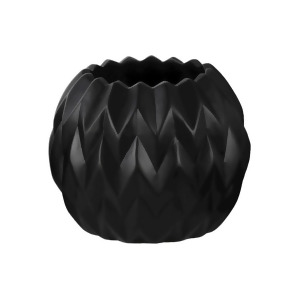 Urban Trends Ceramic Round Low Vase w/Uneven Lip Wave Lg Matte Black - All