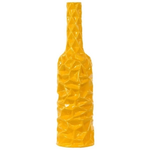 Urban Trends Ceramic Round Bottle Vase with Wrinkled Sides Lg Gloss Yellow - All