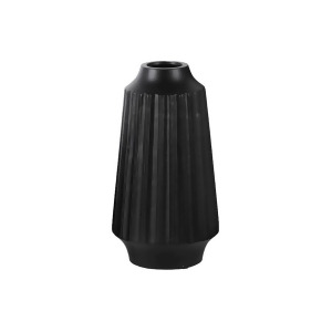 Urban Trends Ceramic Round Vase w/Round Lip Ribbed Tapered Lg Matte Black - All