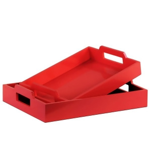 Urban Trends Wood Rectangular Serving Tray I w/Cutout Handles Set/2Coated Red - All