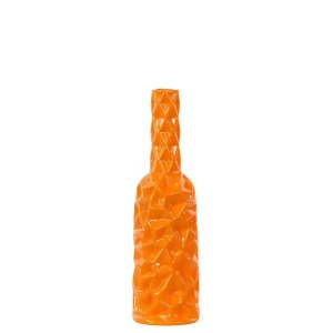 Urban Trends Ceramic Round Bottle Vase with Long Neck Md Wrinkled Gloss Orange - All