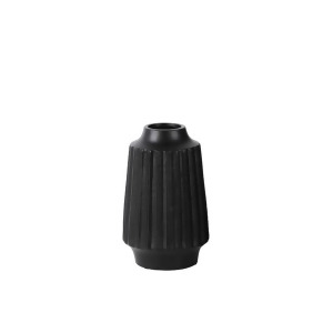 Urban Trends Ceramic Round Vase w/Round Lip Ribbed Tapered Sm Matte Black - All