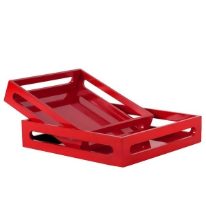 Urban Trends Wood Square Serving Tray w/Cutout Handles Set of 2 Light Red - All