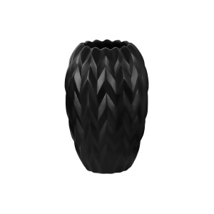 Urban Trends Ceramic Round Vase w/Round Lip Wave Round Bottom Lg Gloss Black - All