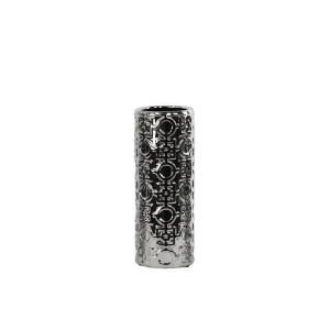 Urban Trends Ceramic Round Cylindrical Vase Silver w/Patterned Design Md Chrome - All