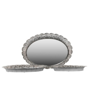 Urban Trends Metal Oval Tray w/Mirror Pierced Metal Frame Set of 3 Silver - All