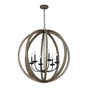 Feiss Allier 6 Light Pendant Chandelier in Oak Wood/Forged Iron F3186-6wow-af - All