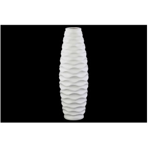 Urban Trends Ceramic Round Bellied Vase w/Embossed Wave Design Lg Matte White - All
