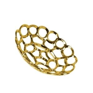 Urban Trends Ceramic Round Concave Tray w/Perforated Chainlink Sm Gold - All