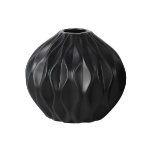 Urban Trends Ceramic Round Low Vase w/Round Small Lip Wave Matte Black - All