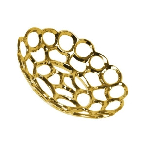 Urban Trends Ceramic Round Concave Tray w/Perforated Chainlink Lg Gold - All