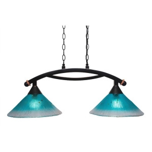 Toltec Bow 2 Lt Island Light Black Copper 12 Teal Crystal Glass 872-Bc-448 - All