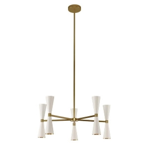 Kalco Milo 5 Arm Chandelier in White and Vintage Brass 310470Wvb - All
