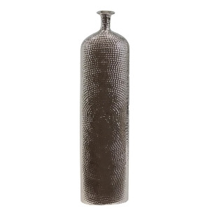 Urban Trends Ceramic Round Bottle Vase Lg Dimpled Chrome Silver 6x3x23.5 H - All