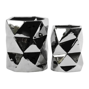 Urban Trends Ceramic Hexagonal Vase Set of 2 Polished Chrome Silver 12592 - All