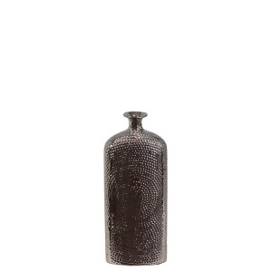 Urban Trends Ceramic Round Bottle Vase Sm Dimpled Polished Chrome Silver - All