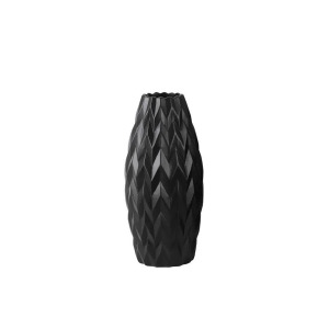 Urban Trends Ceramic Rounded Bellied Vase w/Round Lip Wave Sm Matte Black - All