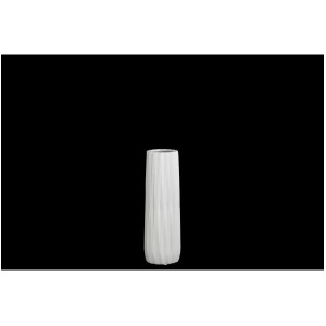 Urban Trends Ceramic Elongated Round Vase w/Round Lip Ribbed Sm Matte White - All
