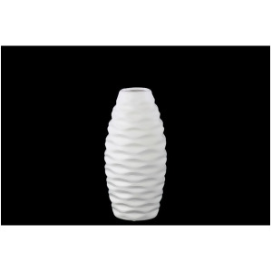 Urban Trends Ceramic Round Bellied Vase w/Embossed Wave Design Sm Matte White - All