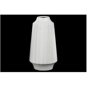 Urban Trends Ceramic Round Vase w/Round Lip Ribbed Tapered Lg Matte White - All
