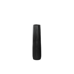 Urban Trends Ceramic Elongated Round Vase w/Round Lip Ribbed Md Matte Black - All