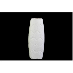 Urban Trends Ceramic Oval Vase with Embossed Hexagonal Design Matte White - All