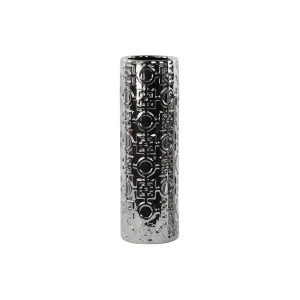 Urban Trends Ceramic Round Cylindrical Vase Silver w/Patterned Design Lg Chrome - All