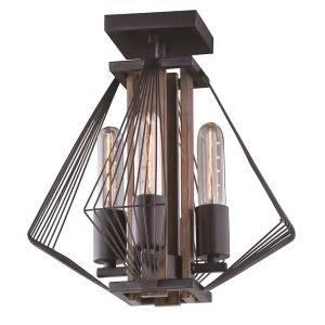 Vaxcel Dearborn 12.5' Semi-Flush Mount Black Iron with Burnished Oak C0147 - All